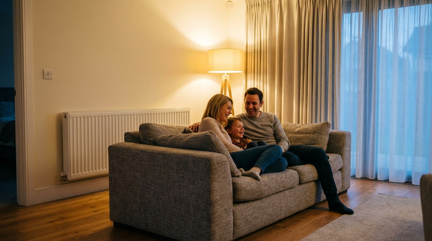 Family in a warm Medway home with reliable central heating
